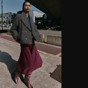 ZARA ZW COLLWCTION WOMEN GREY SOFT DOUBLE-BREASTED SHORT COAT SIZE M NWOT